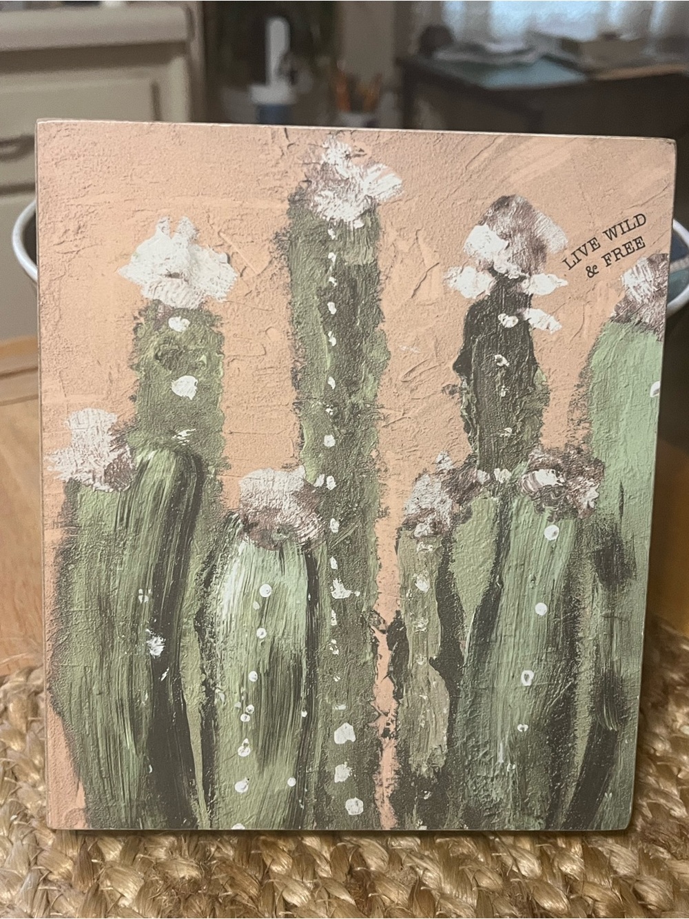 Live Wild & Free Green Cactus Wall Art